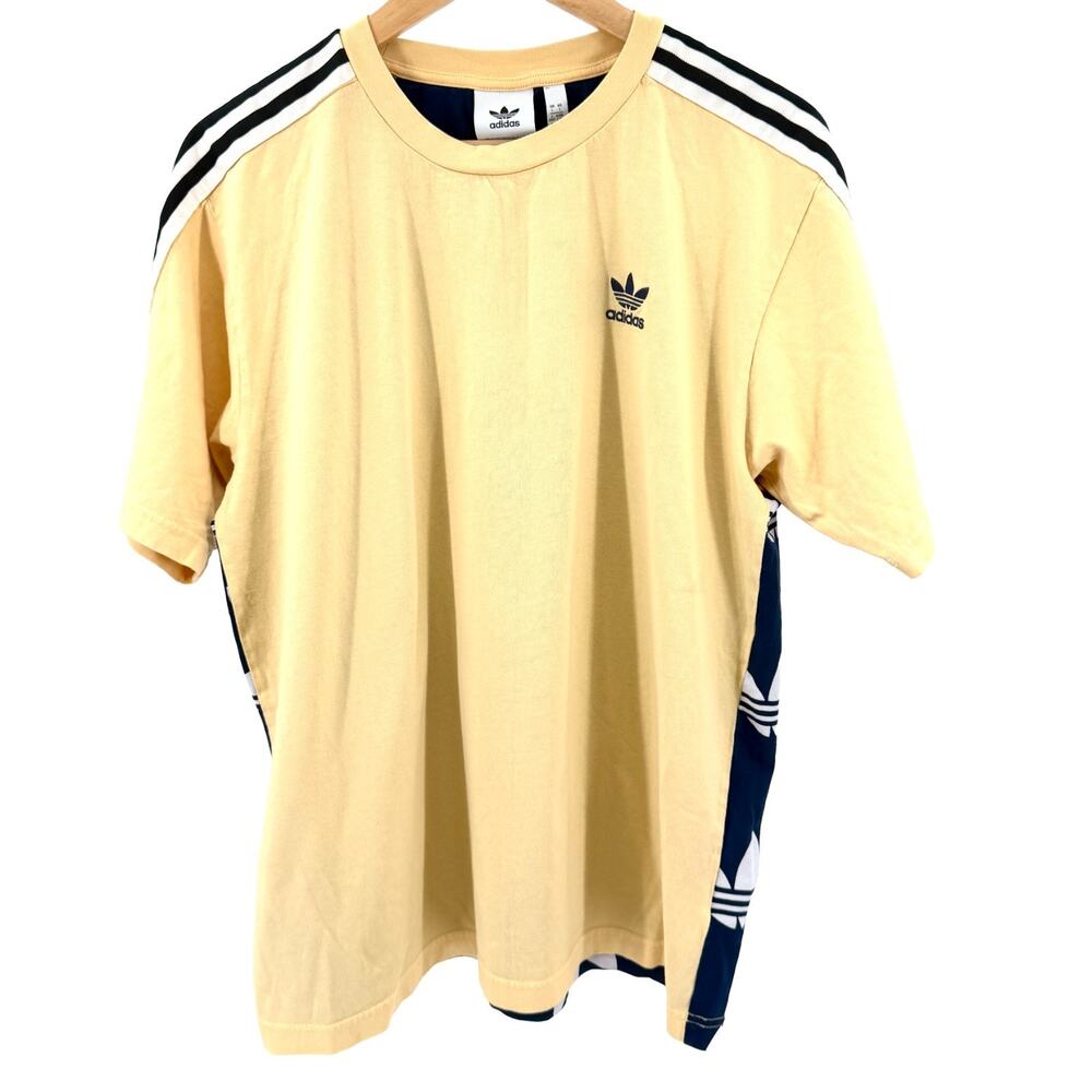 adidas Originals Pale Yellow Navy Trefoil Print Raglan T-Shirt